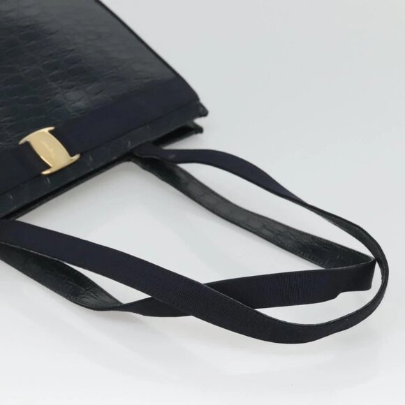 Salvatore Ferragamo Shoulder Bag Leather Navy Gold Auth - Picture 7 of 16